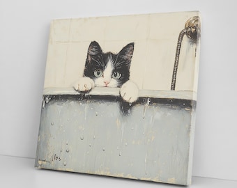 Cute Kitten In Bathtub Canvas Print, Cute Pet Lover Decor, Gift for Cat Lovers, Adorable Cat Canvas Wall Art, Feline Wall Art Home Decor