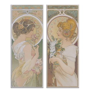 Alphonse Mucha La Primevere La Plume (1899) Jugendstil Reproduktion 2 Panels Modern Style Leinwand Druck Wand Kunst Bild