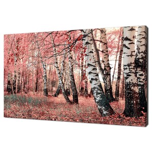 Pastel Pink Birch Grove Forest Trees Nature Modern Design Canvas Print Wall Art Picture
