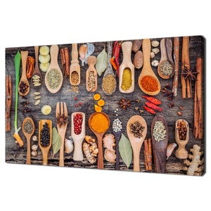 Wooden Spoons Of Colourful Spices And Herbs Kitchen Modern Design Decor Canvas Print Wall Art Picture