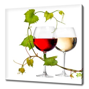 Red White Wine Glasses With Grape Leaves Kitchen Modern Design Home Decor Canvas Print Wall Art Picture Wall Hanging