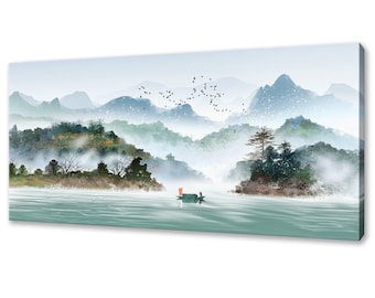 Traditional Ink Painting Style Chinese Mountains Panoramic Modern Design Home Decor Canvas Print Wall Art Picture