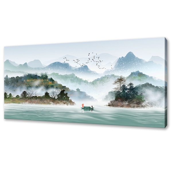 Traditionelle Tuschemalerei Stil Chinesische Berge Panorama Modernes Design Wohnkultur Leinwand Wand Kunst Bild