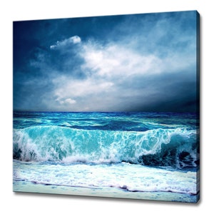 Beautiful Blue Stormy Sea Waves Ocean Modern Design Home Decor Canvas Print Wall Art Picture Wall Hanging