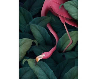 Green Tropical Leaves Pink Flamingo Bird Modern Design Home Decor Canvas Print Wall Art Picture Ready To Hang