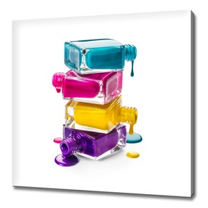 Colourful Bottles Of Dripping Nail Polish Fashion Modern Design Canvas Print Wall Art Picture