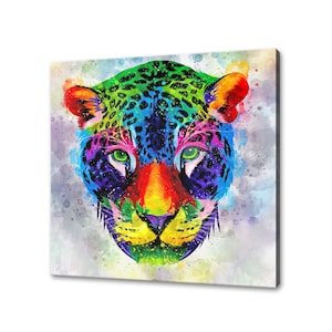 Colourful Watercolour Jaguar Abstract Animal Canvas Print Wall Art Picture Modern Design