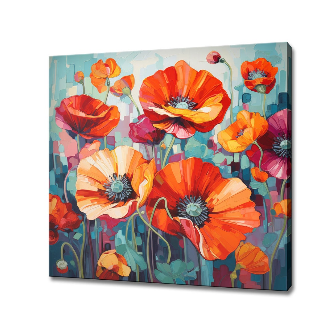 Bouquet of Red Poppies Flowers, Oil Painting Style Canvas Print Wall ...