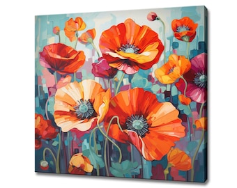 Strauß roter Mohnblumen, Ölgemälde Stil Leinwand Druck Wandkunst, modernes Blumenmuster Wohnkultur, botanische Blumen Wandkunst