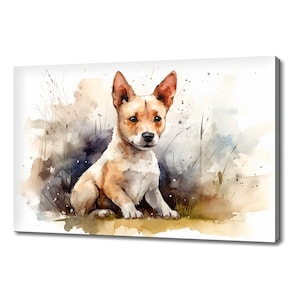 Cute Little Puppy Dog Watercolour Canvas Print Art, Modern Design Home Decor, Animal Pet Canvas Print Wall Art, Gift For Dog Lover