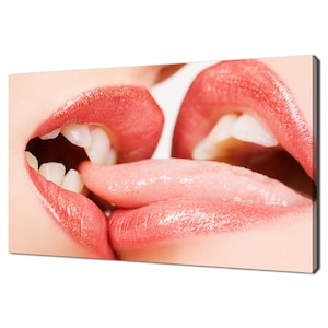 Lesbian Couple Kissing In Love Lips Modern Design Home Decor Canvas Print Wall Art Wall Hanging