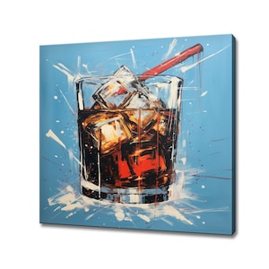 Rum And Coke Alcoholic Drink Glass Watercolour Canvas Print, Kitchen Modern Art, Home Restaurant Bar Decor Picture Wall Hanging