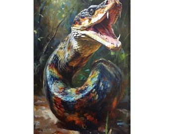 Beautiful Colourful Giant Python Snake Animal Modern Painting Style Design Home Decor Canvas Print Wall Art Picture