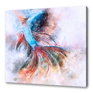 Colourful Siamese Fighting Fish, Betta Fish Watercolour Painting Splatter Style Modern Design Home Decor Canvas Print Wall Art Picture