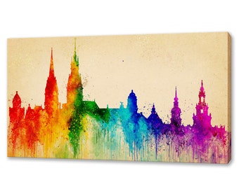 Hamburg Duitsland Kleurrijke Skyline Bezienswaardigheden Aquarel Stijl Modern Design Thuiskantoor Decor Doek Wall Art Foto