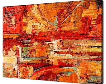 Pintura al óleo abstracta en estilo rojo y amarillo, diseño moderno, decoración del hogar, lienzo impreso, arte de pared, imagen para colgar en la pared