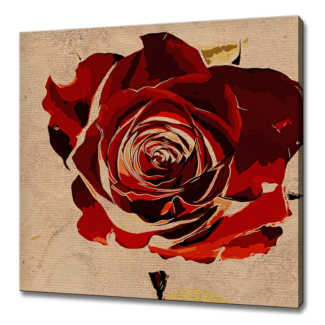 Stunning Grunge Red Rose Flower Modern Design Home Decor Canvas Print ...