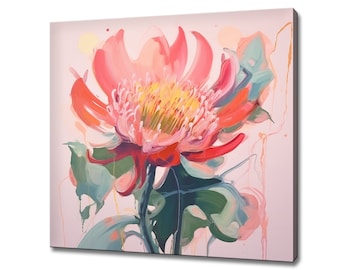 Rot-rosa Protea-Blumenmalerei-Art Leinwand-Druck-Wand-Kunst, modernes Blumenmuster-Hauptdekor, botanische Blumen-Kunst, Geschenk für Blumen-Liebhaber