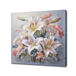 White Lily Flowers Bouquet Canvas Print Wall Art, Modern Floral Design Home Decor, Botanical Flowers Wall Art, Gift For Flowers Lover