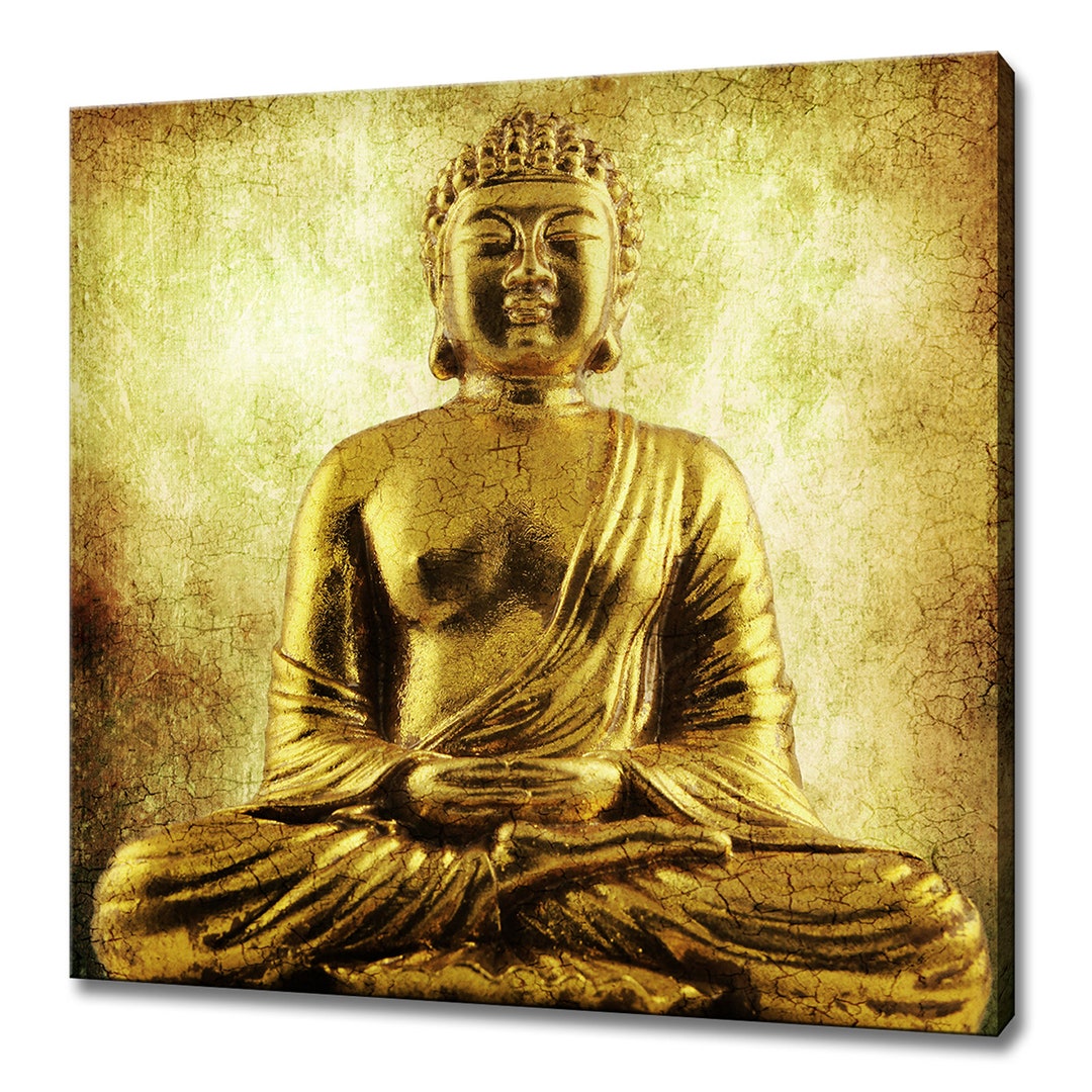 Golden Ethnic Sitting Buddha Modern Design Home Decor Canvas Print Wall ...