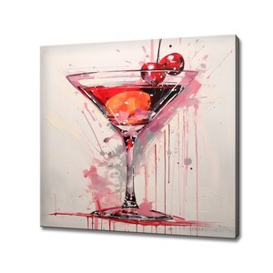 Manhattan With Cherry Alcoholic Drink Glass Watercolour Canvas Print, Kitchen Modern Art, Home Restaurant Bar Decor Picture Wall Hanging