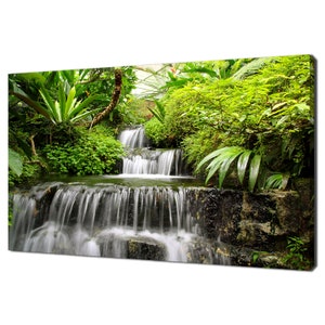 Beautiful Peaceful Waterfall In The Rain Forest Modern Design Home Decor Canvas Print Wall Art Wall Hanging