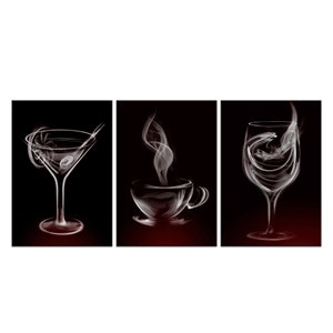 Smoke Drinks Martini Glass, Coffee Cup, Wine Glass 3 Panels Modern Kitchen Decor Canvas Print Wall Art Home Decor Picture