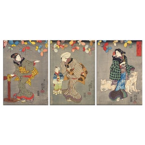 Spring Night Scene Utagawa Kuniyoshi 3 Panels Modern Canvas Print Wall Art Home Decor