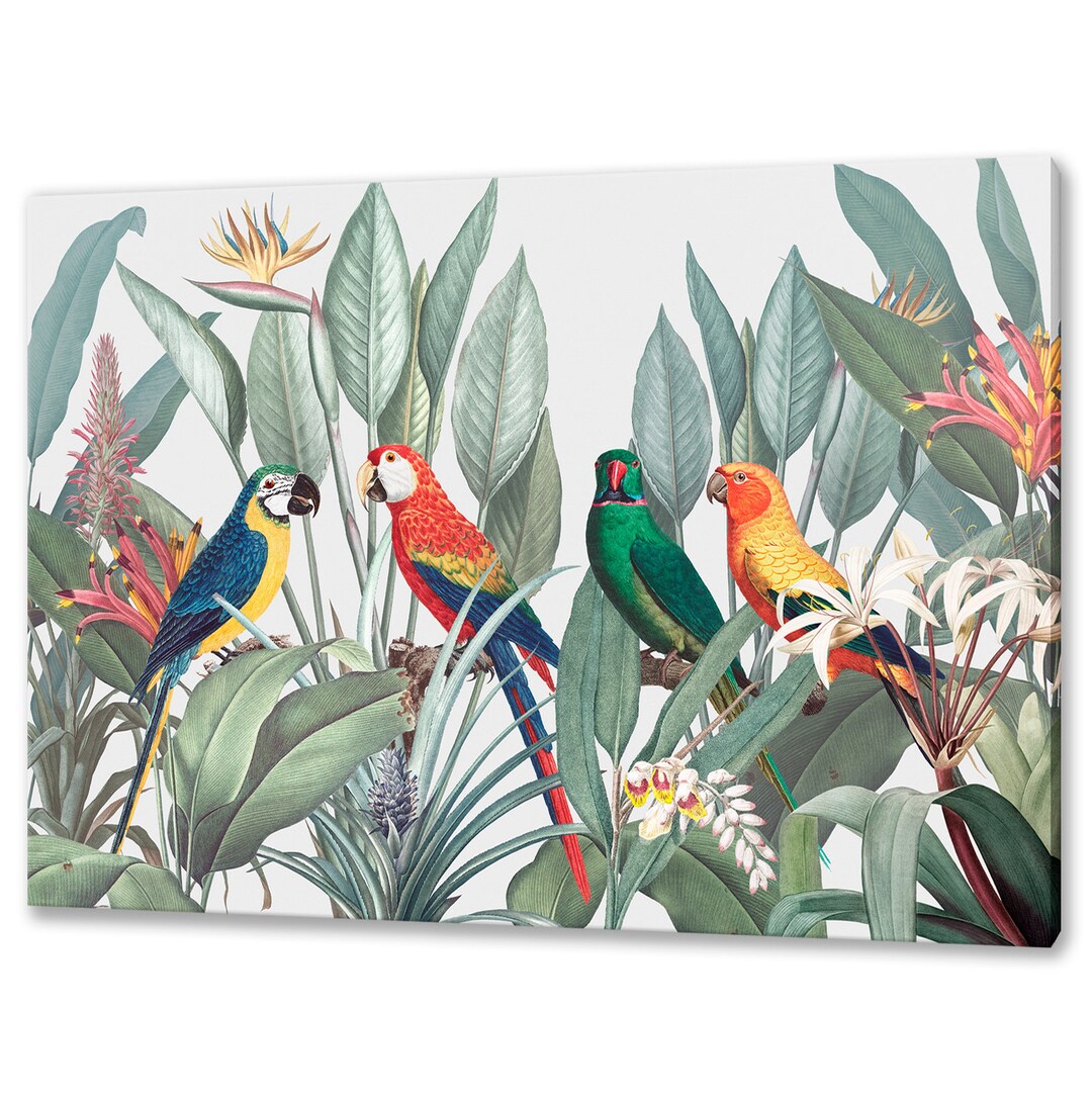 Picture of Colorful Macaws Parrots Birds With Tropical Leaves Modern Design Home ...
