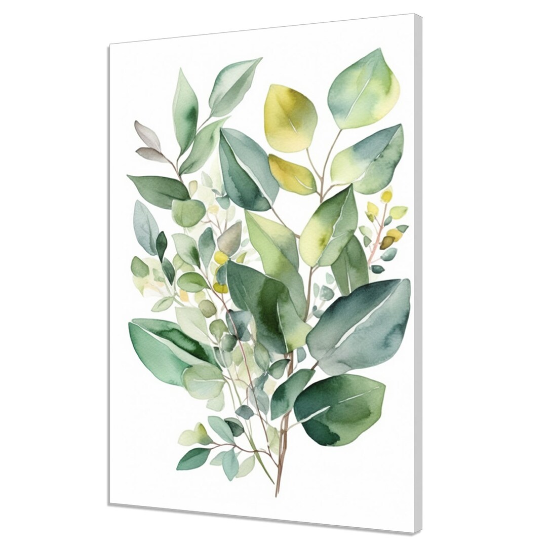 Green Eucalyptus Leaves Wall Art, Watercolour Painting Style Plants