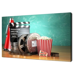 Kino Filmrollen, Filmklappe, Tickets, Popcorn Spielzimmer Modernes Design Wohnkultur Leinwand Druck Wandkunst Wandbehang