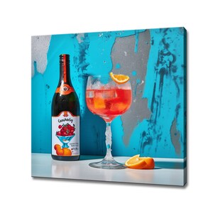 Colourful Alcoholic Drink Beer Cider Glass Watercolour Canvas Print, Kitchen Modern Art, Home Restaurant Bar Decor Picture Wall Hanging