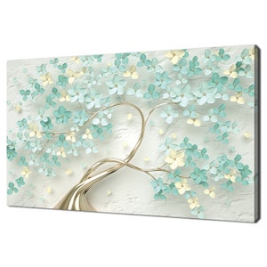 Abstrakte Teal Gold Blüte Baum Blumen Blüte Modernes Design Wohnkultur Leinwand Druck Wand Kunst Bild