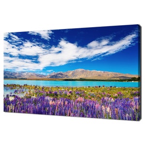 New Zealand Mountain Landscape With Lake And Flowers Field Modern Design Home Decor Canvas Print Wall Art Picture Wall Hanging