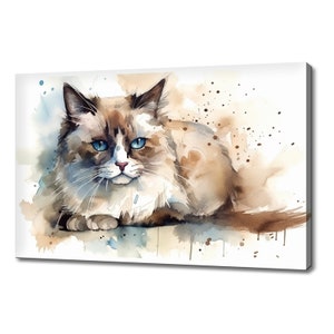 Beautiful Ragdoll  Cat Watercolour Canvas Print Art, Modern Design Home Decor, Animal Pet Canvas Print Picture Wall Art, Gift For Cat Lover