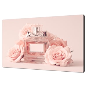 Fashion Perfume Bottle Pink Roses Flowers Minimal Modern Design Canvas Print Wall Art Picture