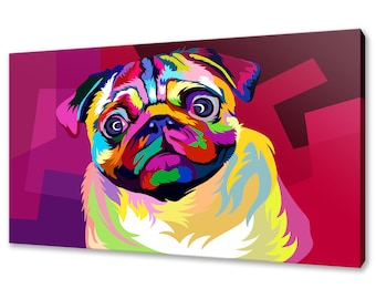 Pug Dog Colourful Abstract Modern Design Home Decor Animal Pet Canvas Print Wall Art Wall Hanging