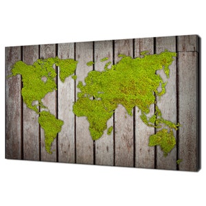 Groen mos op hout Wereldkaart Modern Design Home Office Decor Doek Wall Art Foto