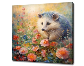 Cute Hedgehog Canvas Print, Gift For Hedgehog Lover, Colourful Hedgehog Portrait Painting Print, Hedgehog Pet Kids Room Wall Art