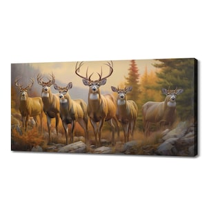Deer Herd In The Forest Canvas Print, Wildlife Inspired Art, Enchanting Animals Canvas Wall Art, Wildlife Home Decor, Animals Picture Print