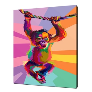 Colourful Hanging Orangutan Monkey Abstract Modern Design Pet Home Decor Canvas Print Wall Art Picture