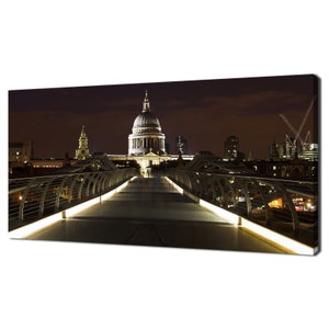 Beautiful London Skyline At Night Millennium Bridge and St Paul&#39;s Cathedral Modern Design Home Decor Canvas Print Wall Art Picture