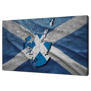 Blue White Scottish Map, Map of Scotland National Colours Modern Design Home Decor Canvas Print Wall Art Wall Hanging