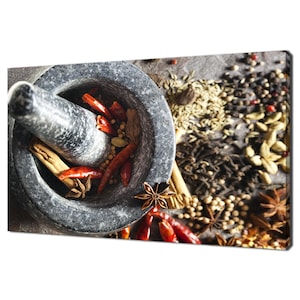 Granite Mortar And Pestle With Spices Kitchen Modern Design Home Decor Canvas Print Wall Art Picture