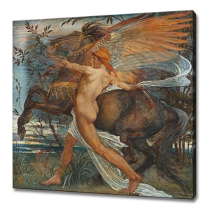 Porträt von Pegasus (1889) Walter Crane Reproduktion, Vintage Gemälde Leinwand Kunst, Antikes männliches Porträt, männliches Porträt der schönen Kunst