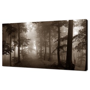 Stunning Brown Misty Forest Woods Autumn Landscape Modern Design Home Decor Canvas Print Wall Art Picture