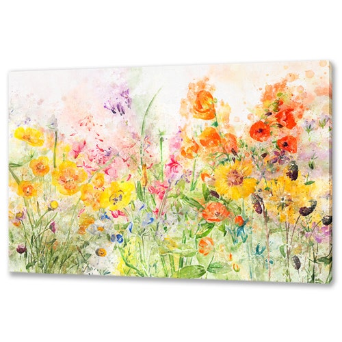 Acrylic Field of Flowers Canvas Wall Art Design Poster Print Etsy