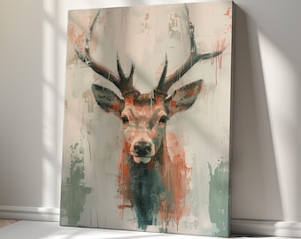 Abstract Oil Painting Of Deer Animal Canvas Print, Gift For Deer Lover, Deer Stag Wall Art Portrait Print, Artwork For Nature Lovers