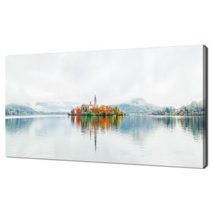 Herbst-Panorama Von Bleder See Slowenien Kirche Moderne Leinwand Wand Kunst Bild