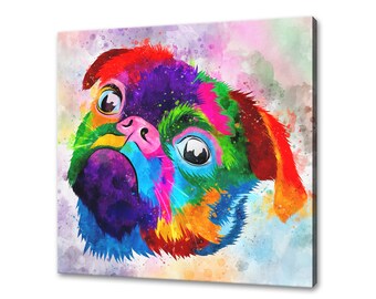 Pug Dog Colourful Watercolour Canvas Wall Art Picture Print Wall Hanging Pet Home Decor Handmade Ready To Hang